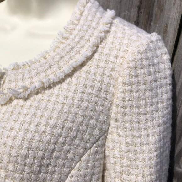 Kate Spade 6 Wool Silk Metallic Blazer Jacket Coat Top Cream White Button Gold - Picture 5 of 9